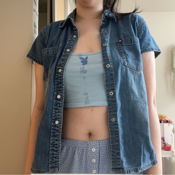 Tommy Hilfiger Blue Jean Button-down T-shirt - Picture 9 of 13